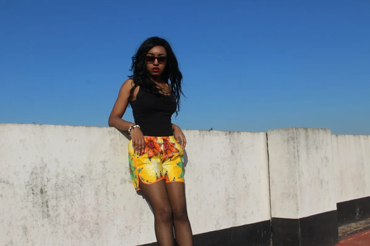 African Print Shorts in Yellow Ankara Print - Festival Shorts