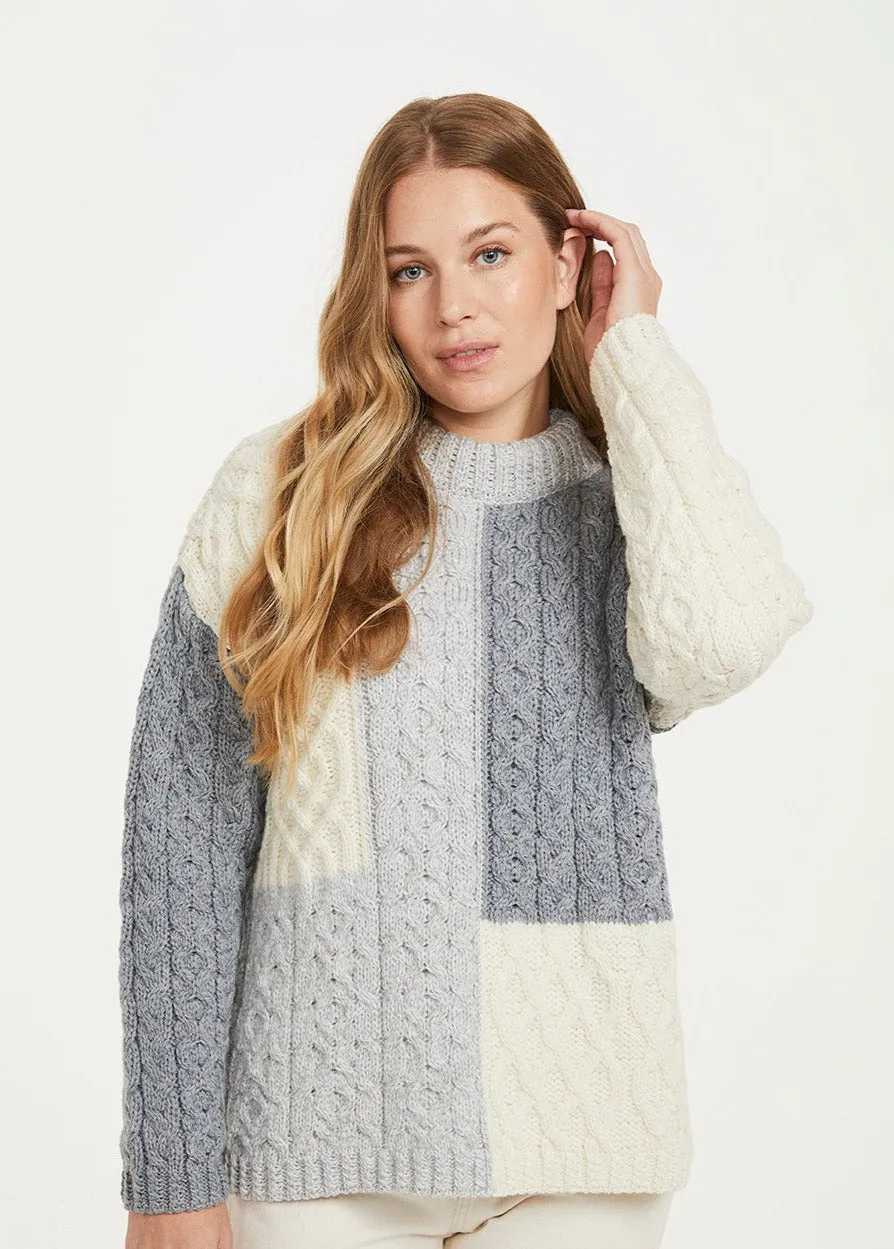 Aran - Super Soft Patch Work Sweater - Grey