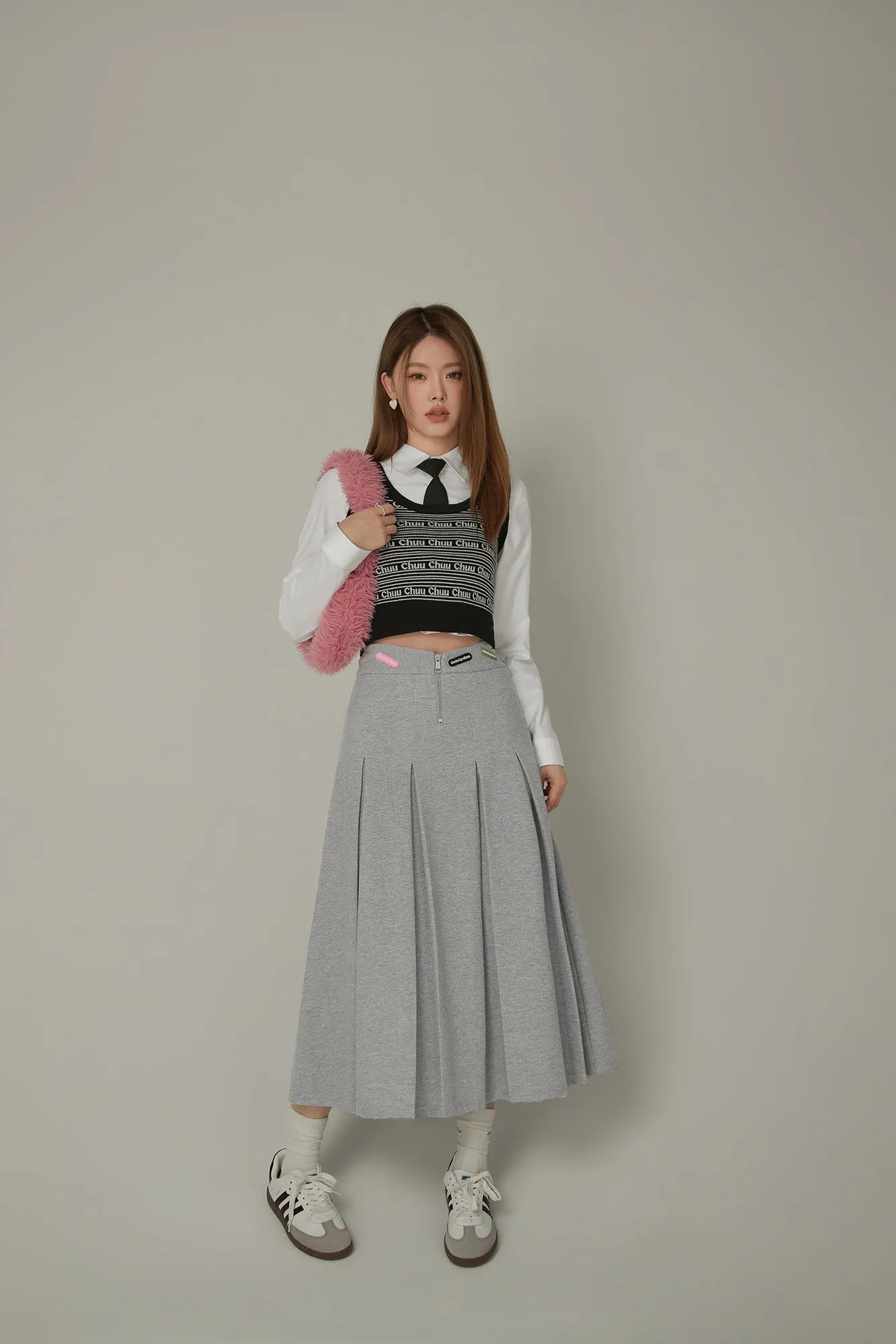 Banded Long Pleated Skirt