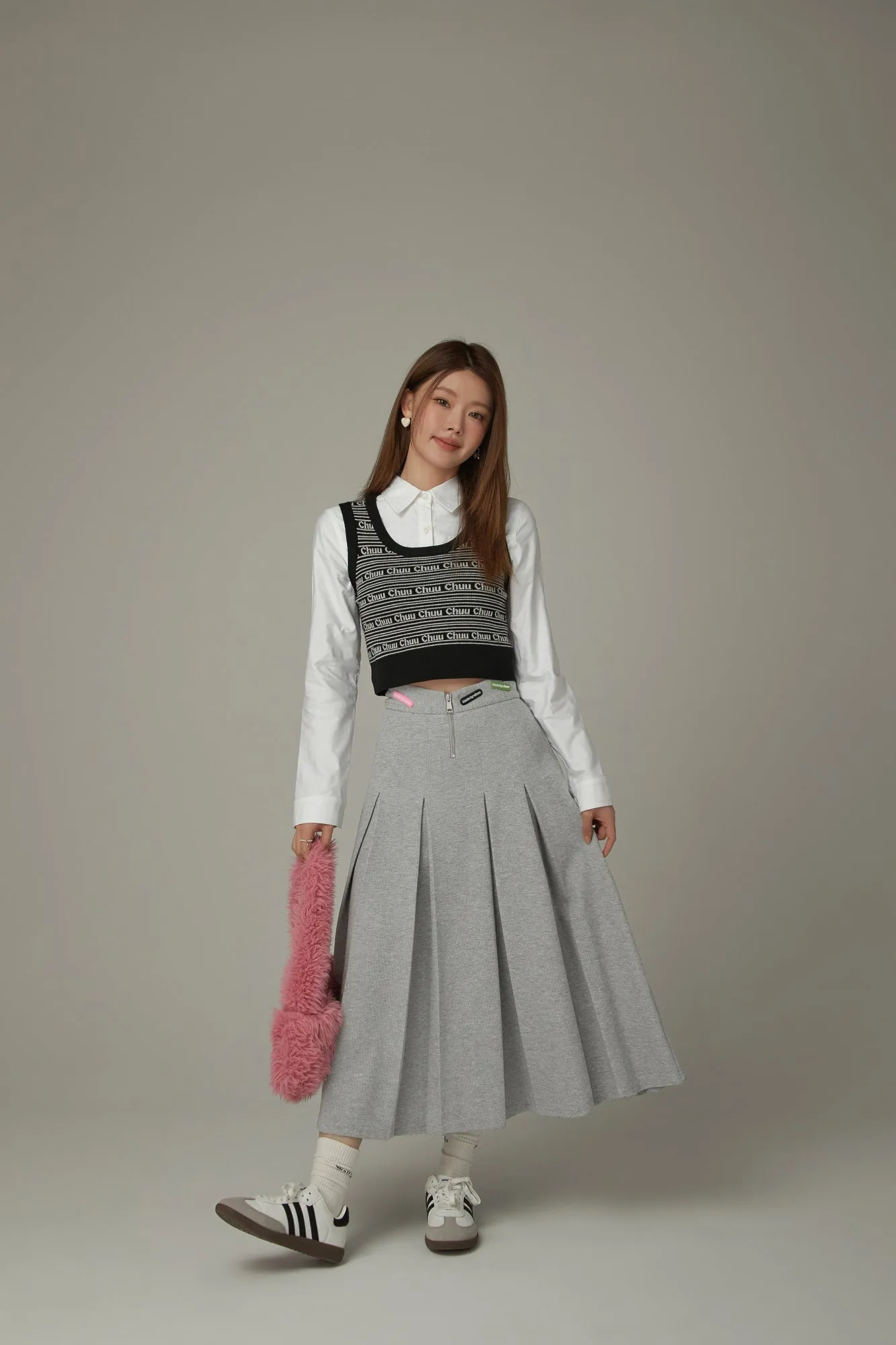 Banded Long Pleated Skirt