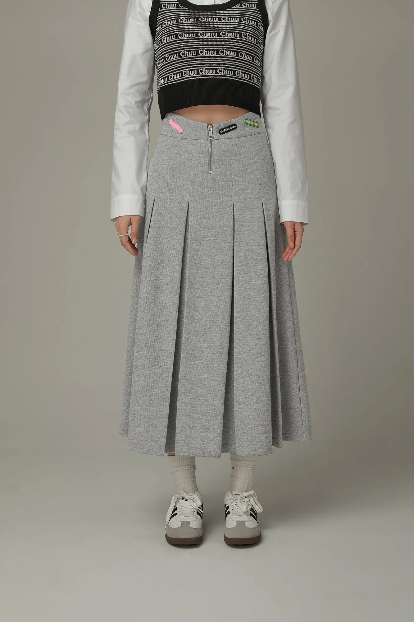 Banded Long Pleated Skirt