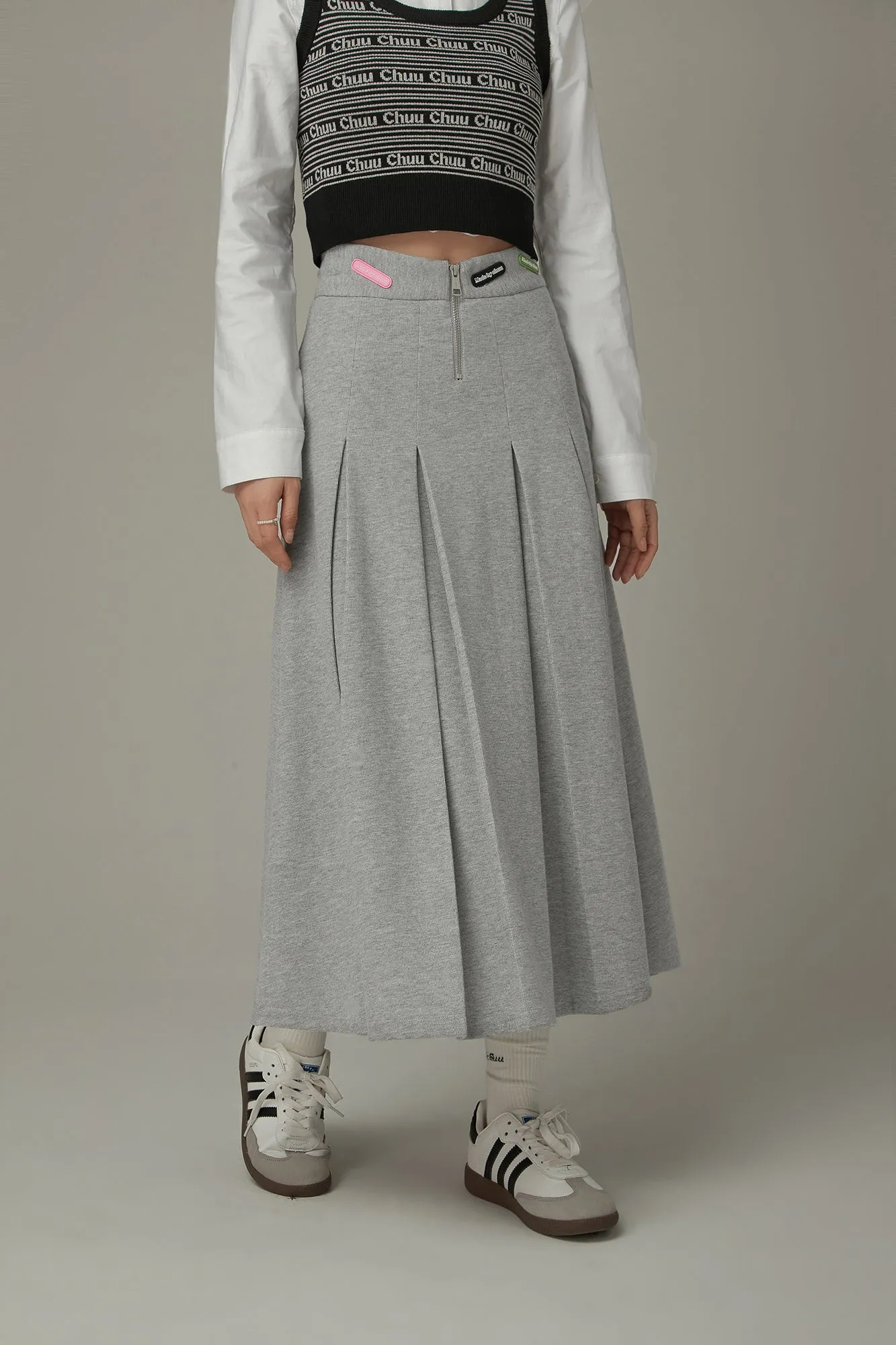 Banded Long Pleated Skirt