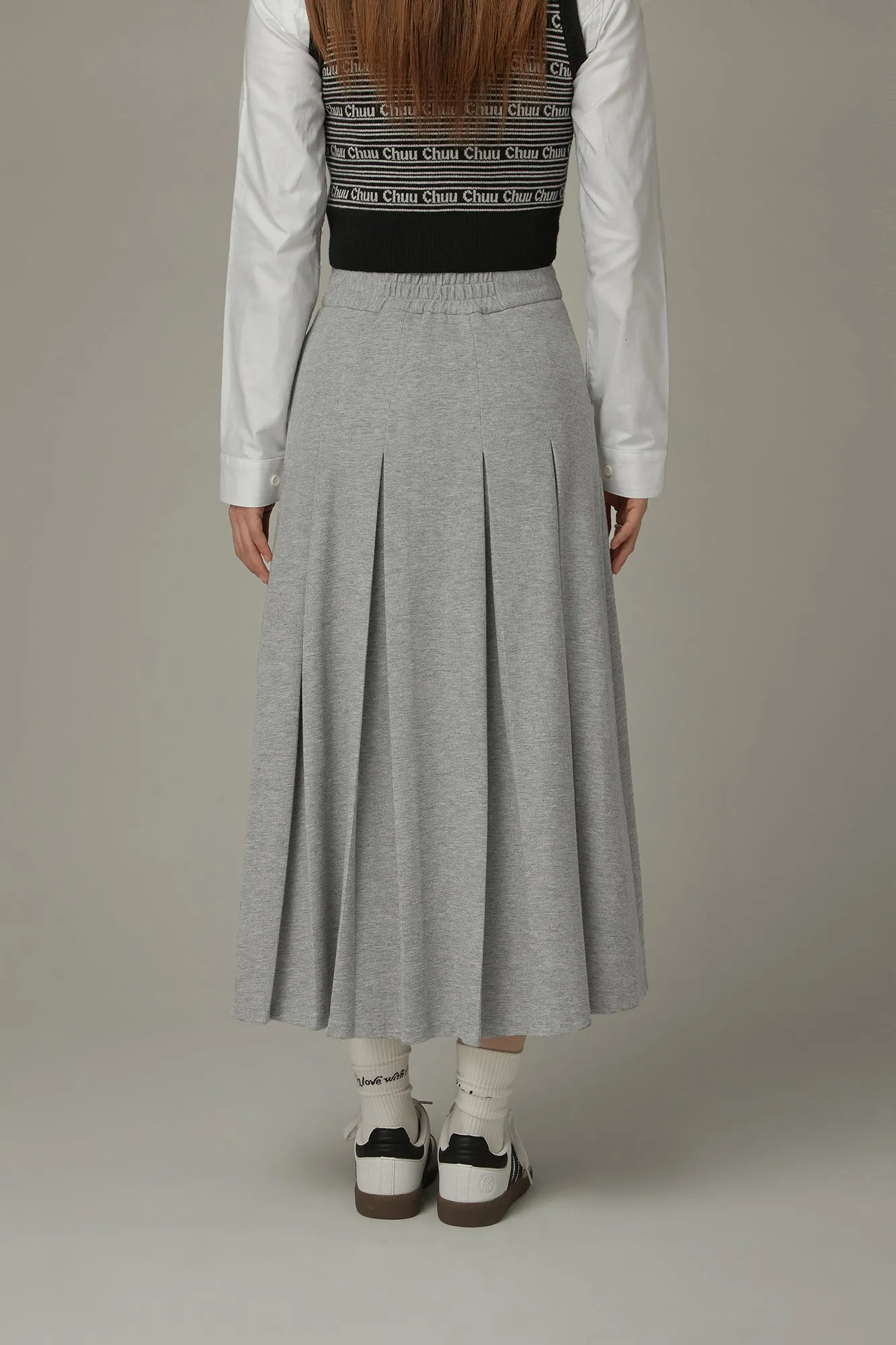 Banded Long Pleated Skirt