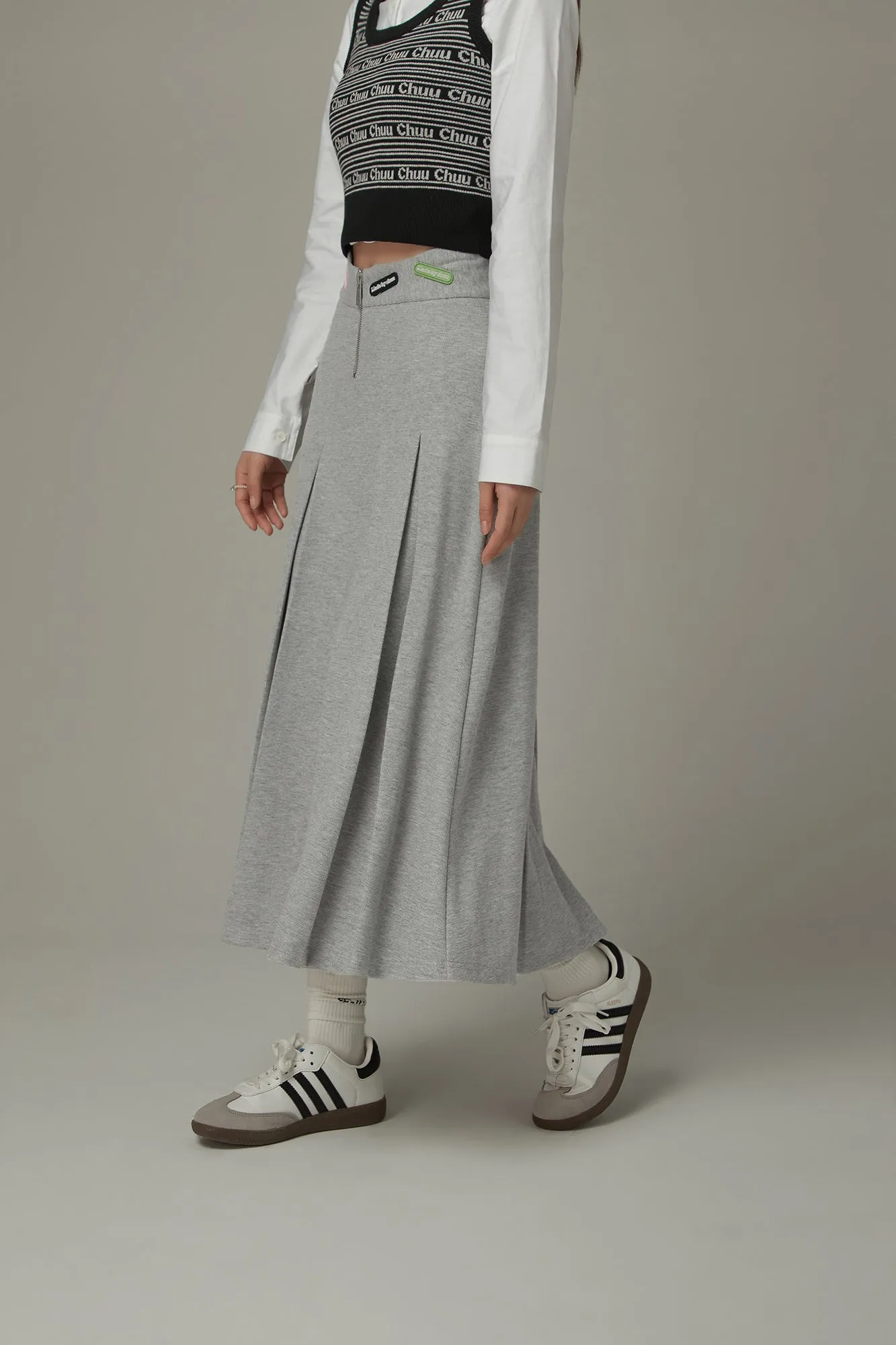 Banded Long Pleated Skirt