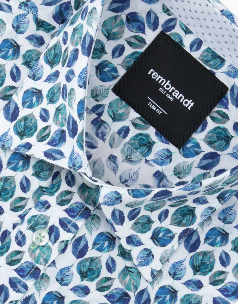 Barbican Blue Leaf Print Shirt