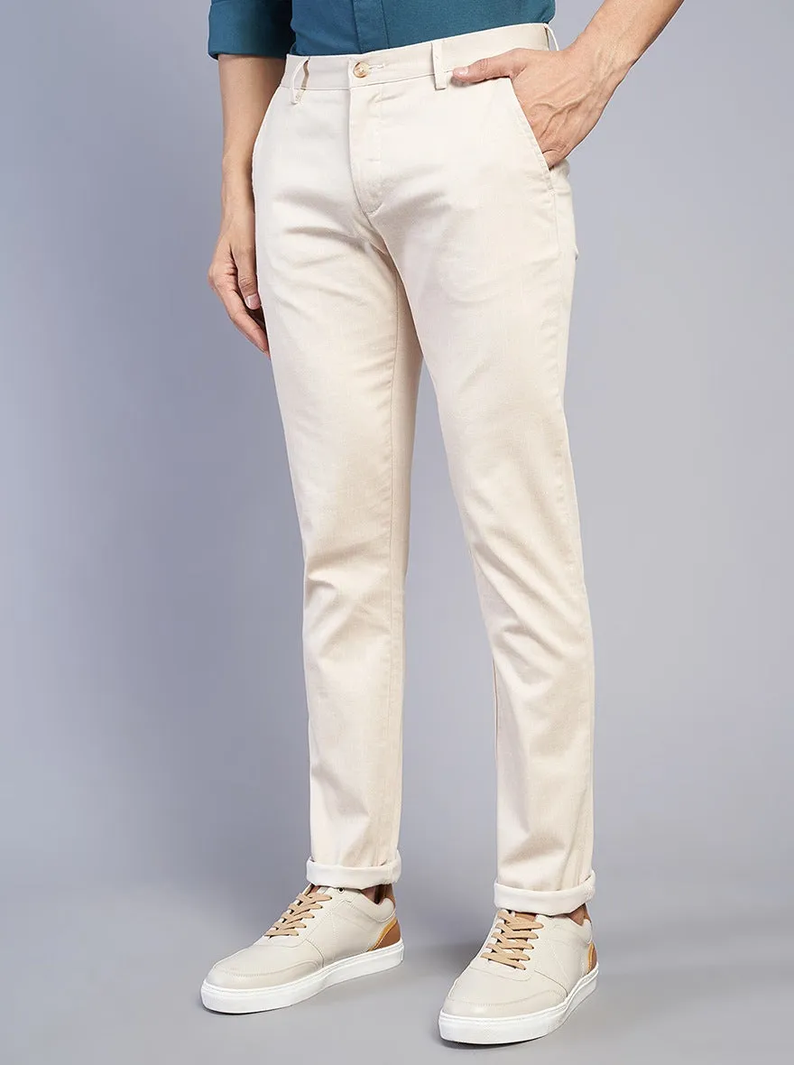 Beige Solid Super Slim Fit Casual Trouser | Greenfibre