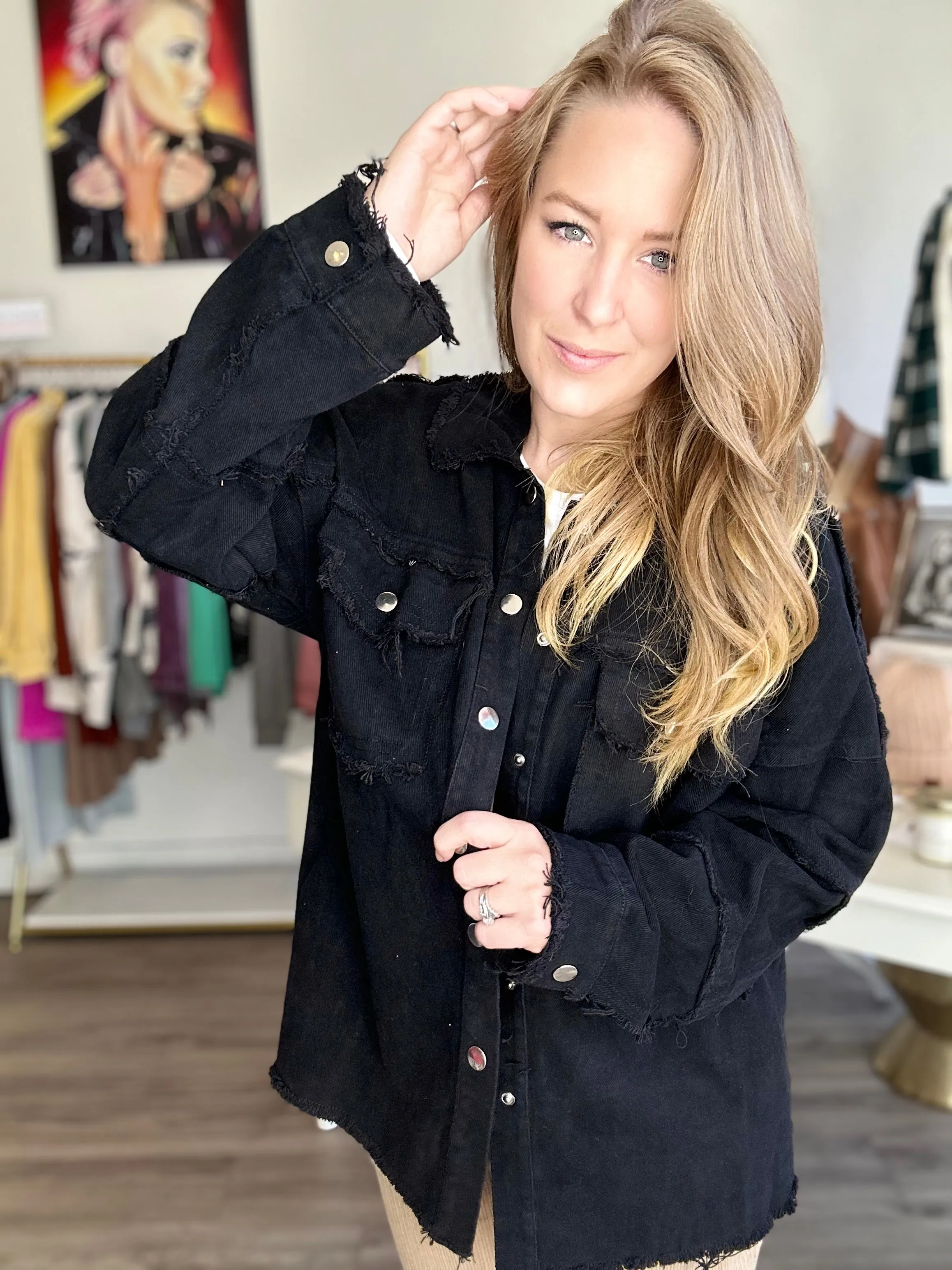 Black Denim Rock Studded Jacket