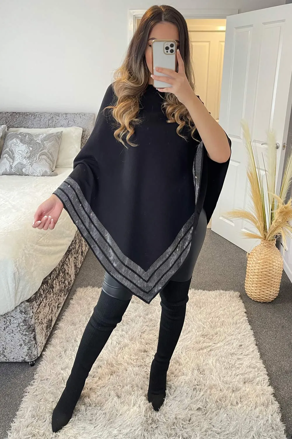 Black Diamante Trim Cape