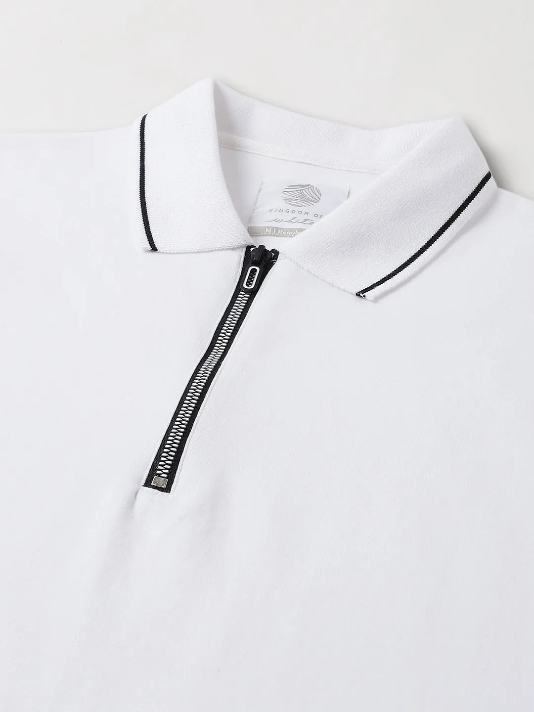 Black Tipping Polo Collar Pure Cotton White T-shirt- Diverge