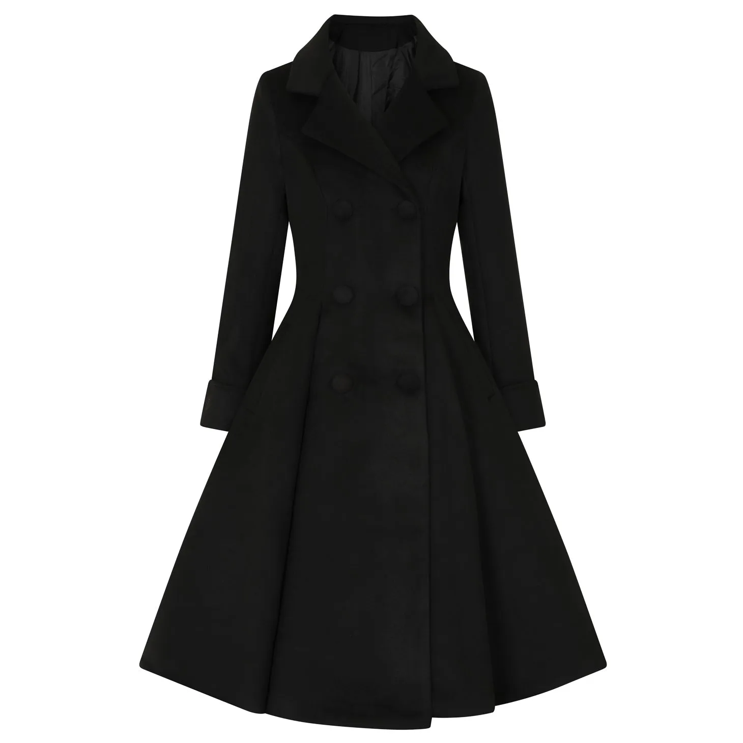 Black Vintage Inspired Classic Double Breasted Swing Coat