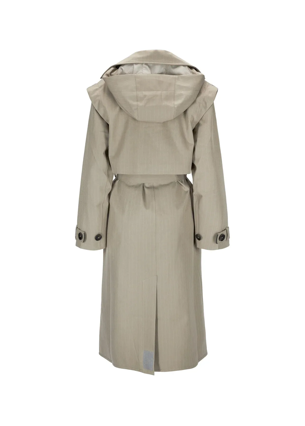 BRGN Regndrape Trench Coat Pinstripe Taupe