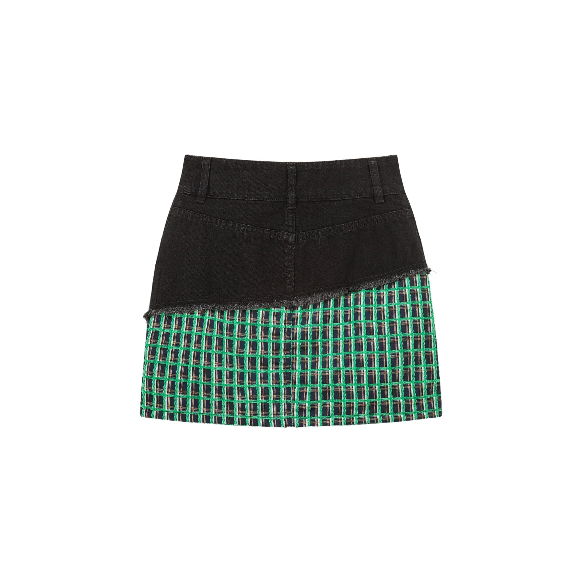 Check Color Zipper Mini Skirt