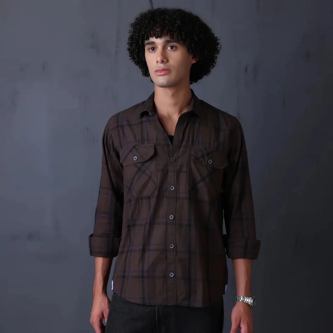 Check Regular Fit Cotton Shirt - Brown