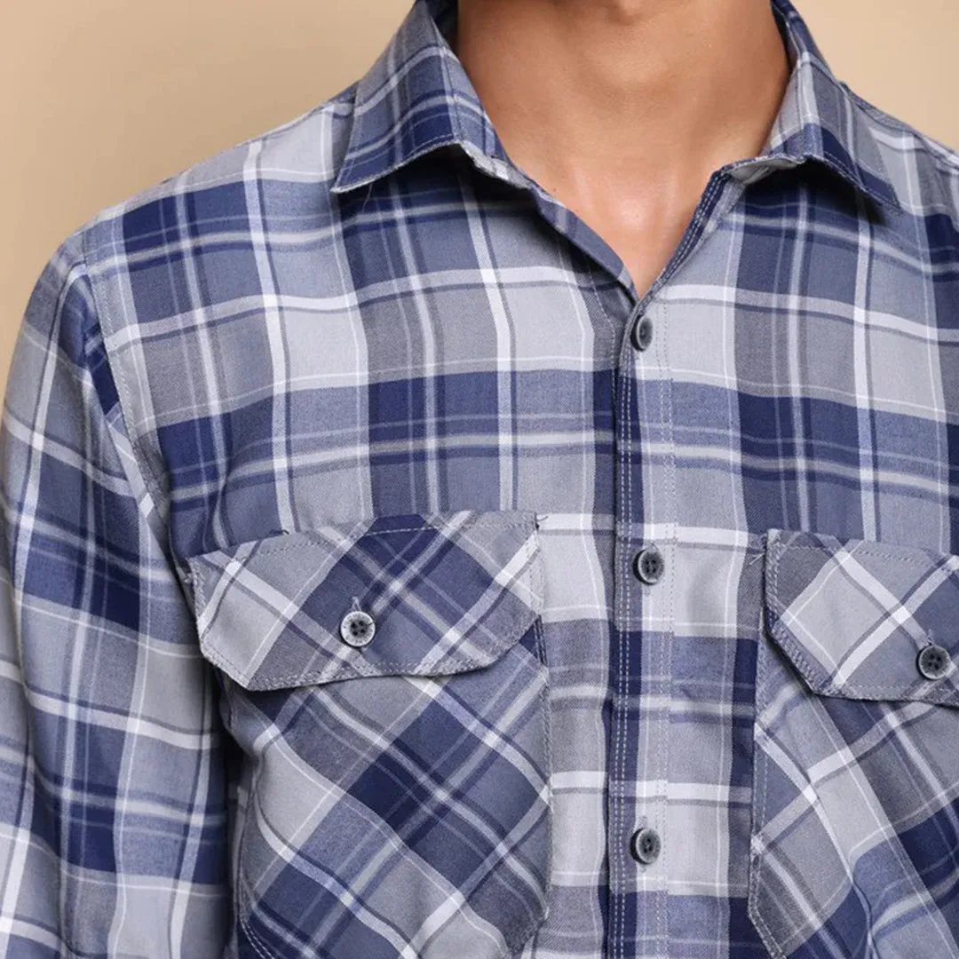 Check Regular Fit Cotton Shirt - Navy Grey