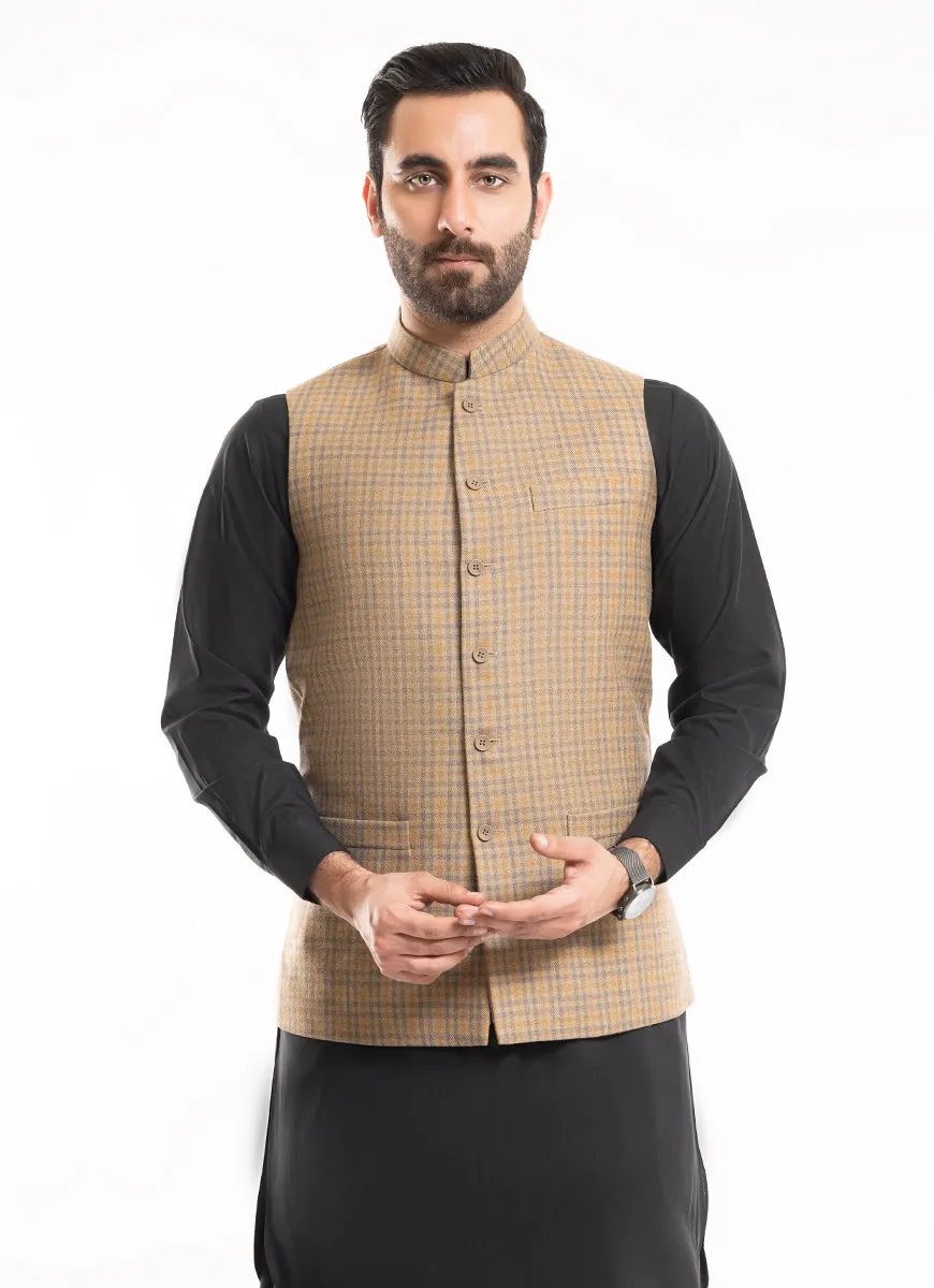 Checks-Tortilla Brown, Wool Rich, Worsted Tweed, Classic Waist Coat