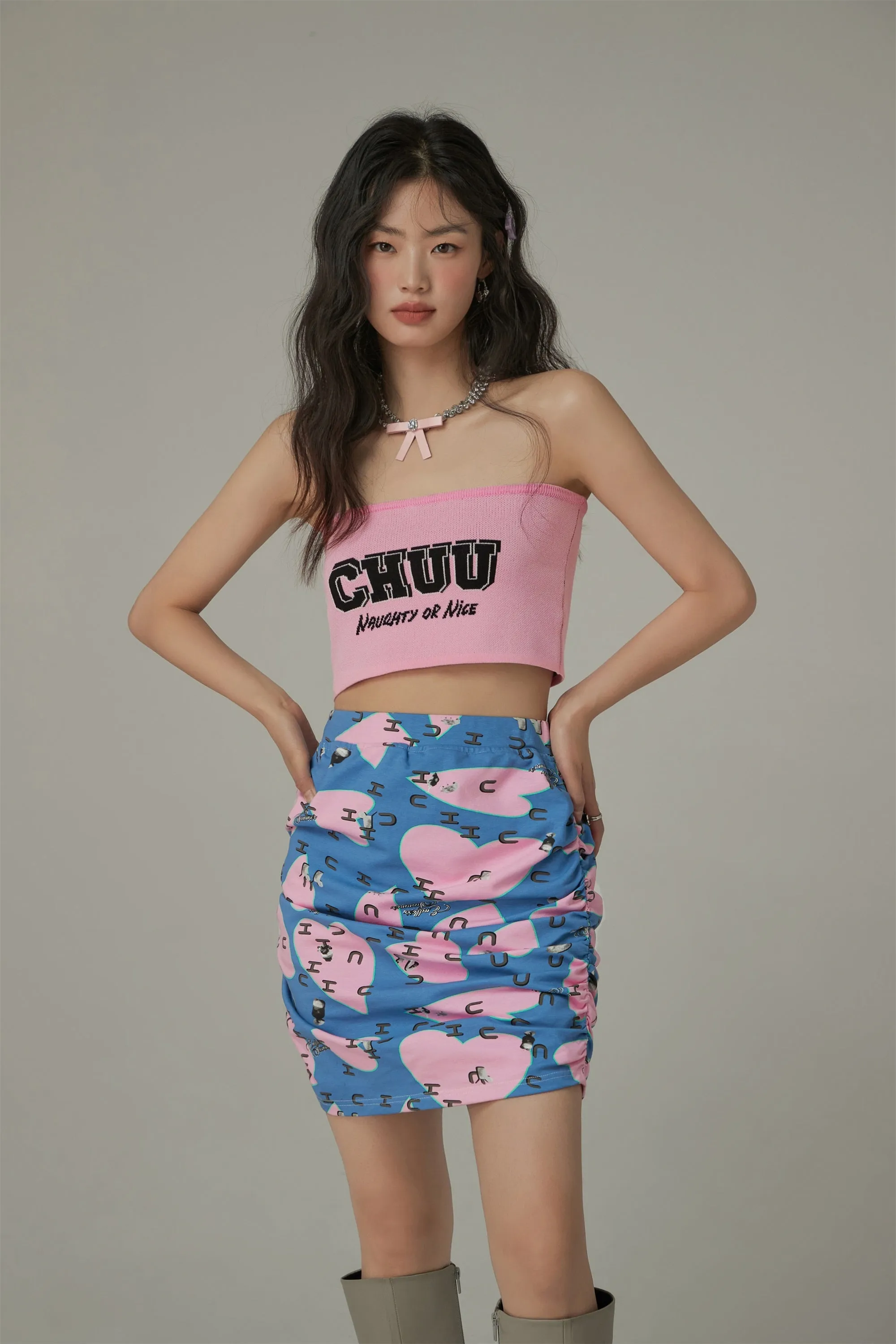 Chuu Heart Shirring Skirt