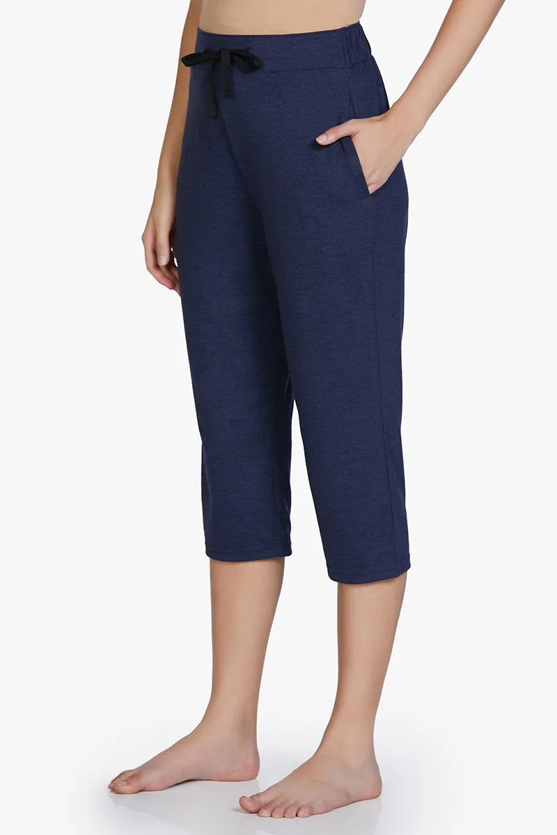 Cotton Blend Capri Pants - Navy