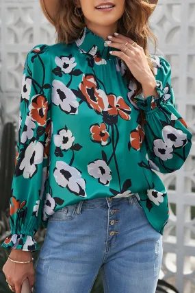 Floral Print Mock Neck Blouse