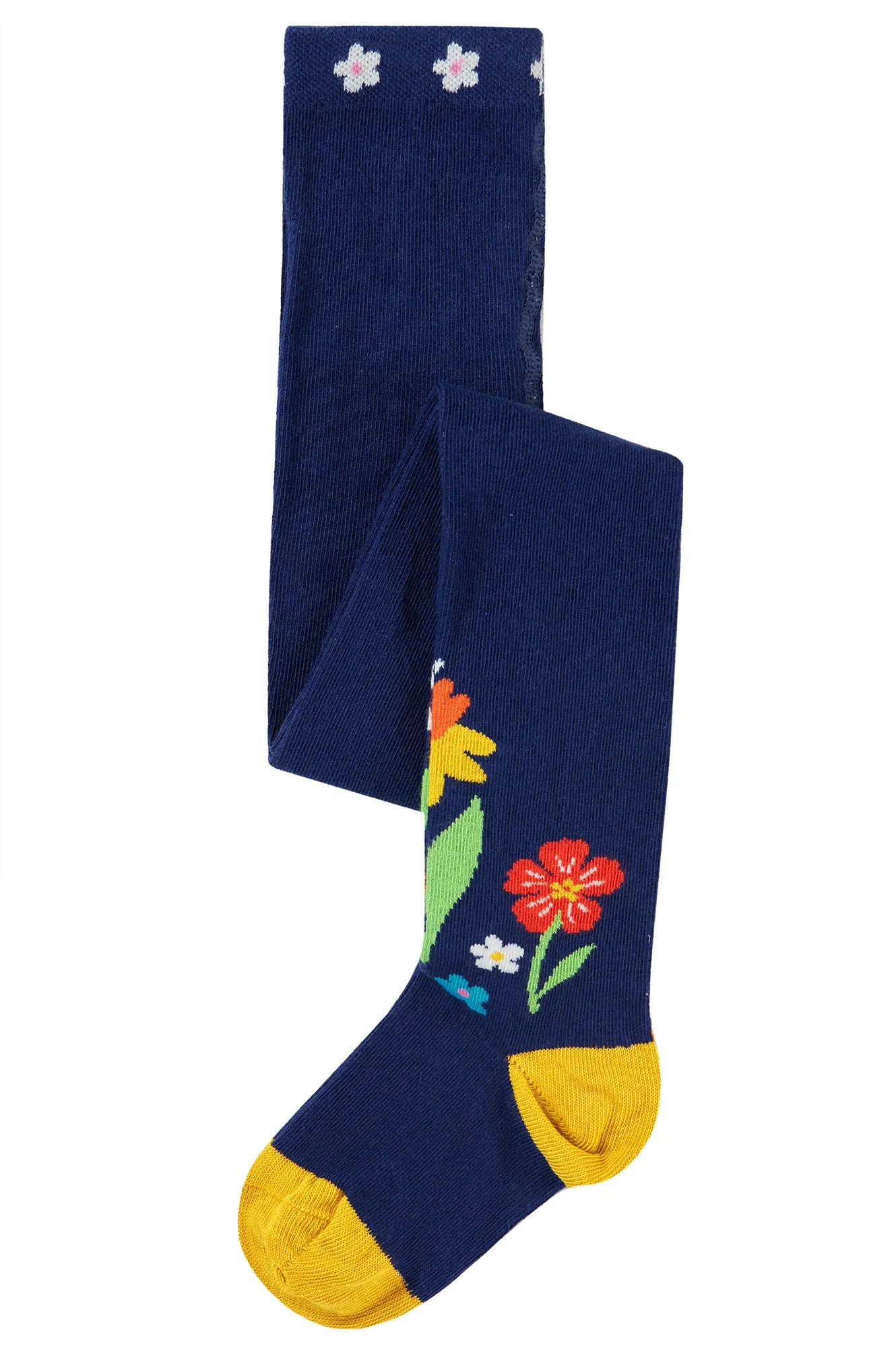 Frugi Baby Girls Little Nora Navy/ Blue Flowers Tights