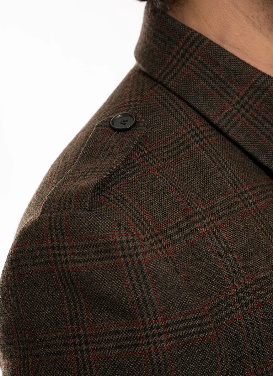 Glen Plaid Checks-Kombu Green, Wool Rich, Worsted Tweed Long Coats