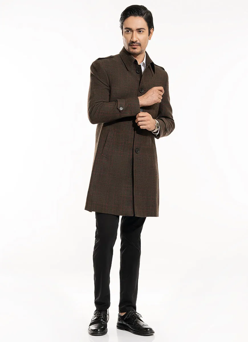 Glen Plaid Checks-Kombu Green, Wool Rich, Worsted Tweed Long Coats