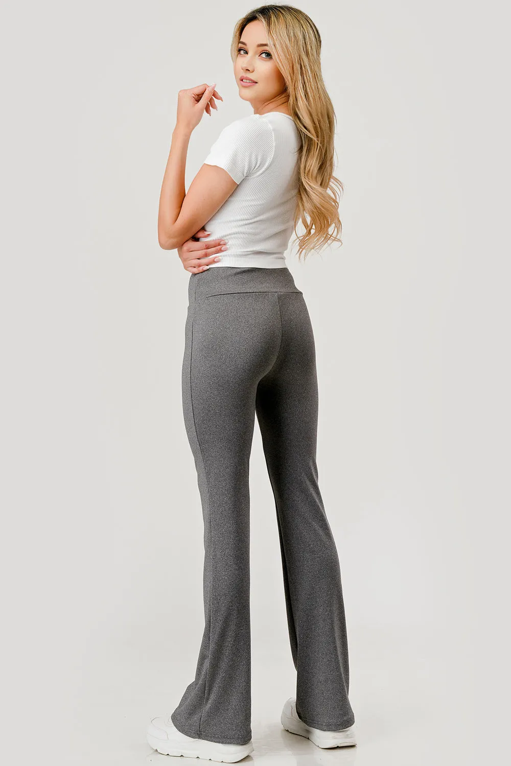 High Waist Tummy Control Boot Cut Flare Pants - Light Gray