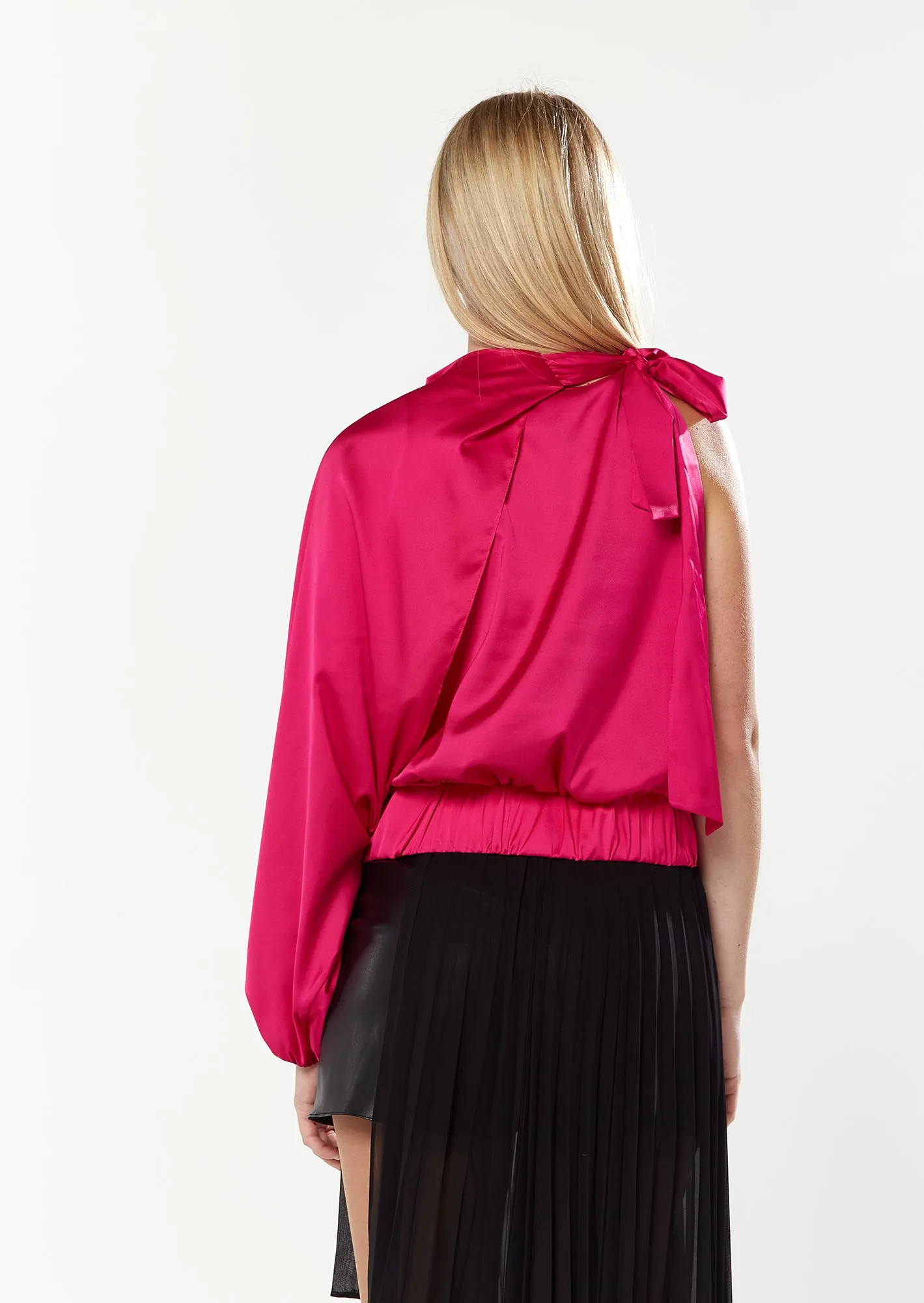 House of Holland Pink Asymmetric Top with Voluminous Sleeves