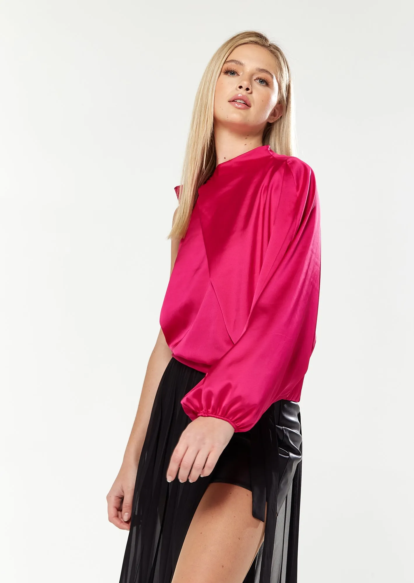 House of Holland Pink Asymmetric Top with Voluminous Sleeves