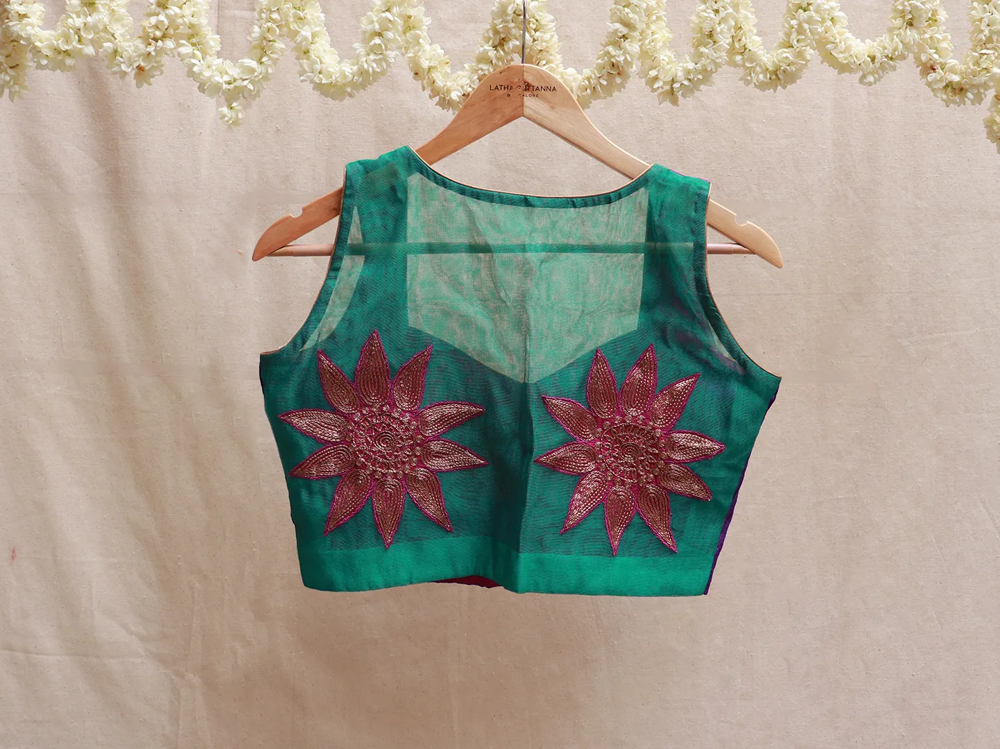 Indigo, silk and net Hand embroidery blouse