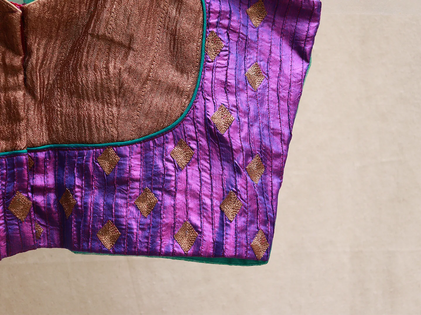 Indigo, silk and net Hand embroidery blouse