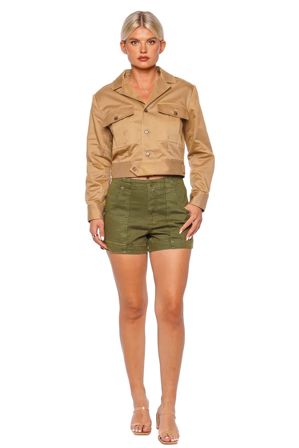 Womens Stylish Khaki Tan Utility Cropped Jacket