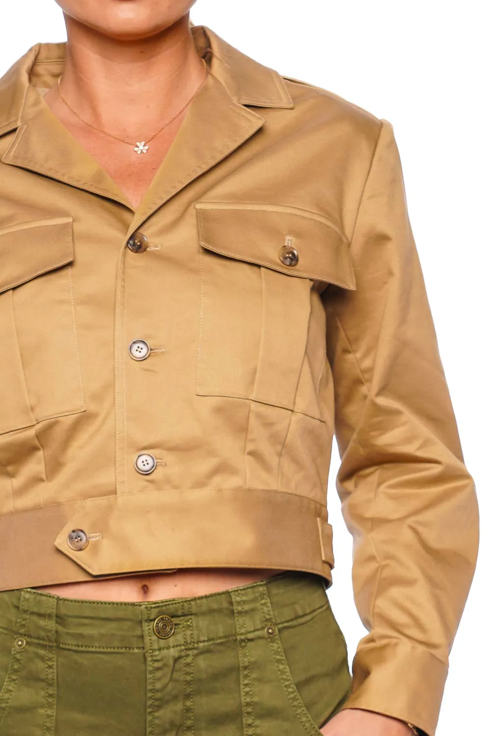 Womens Stylish Khaki Tan Utility Cropped Jacket