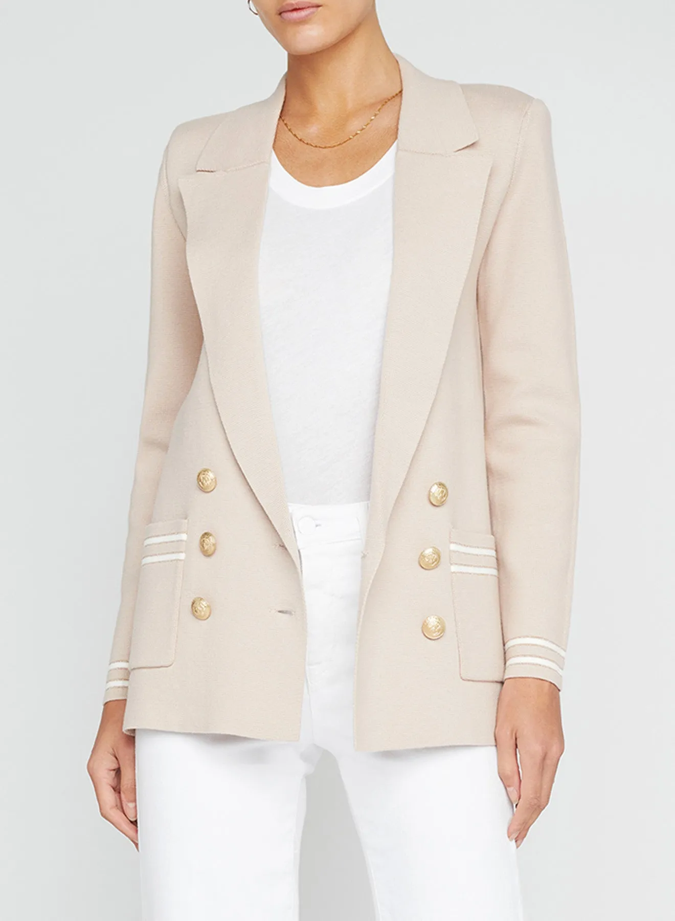 L'agence Eileen Boyfriend Knit Blazer in Ash Rose/Ivory