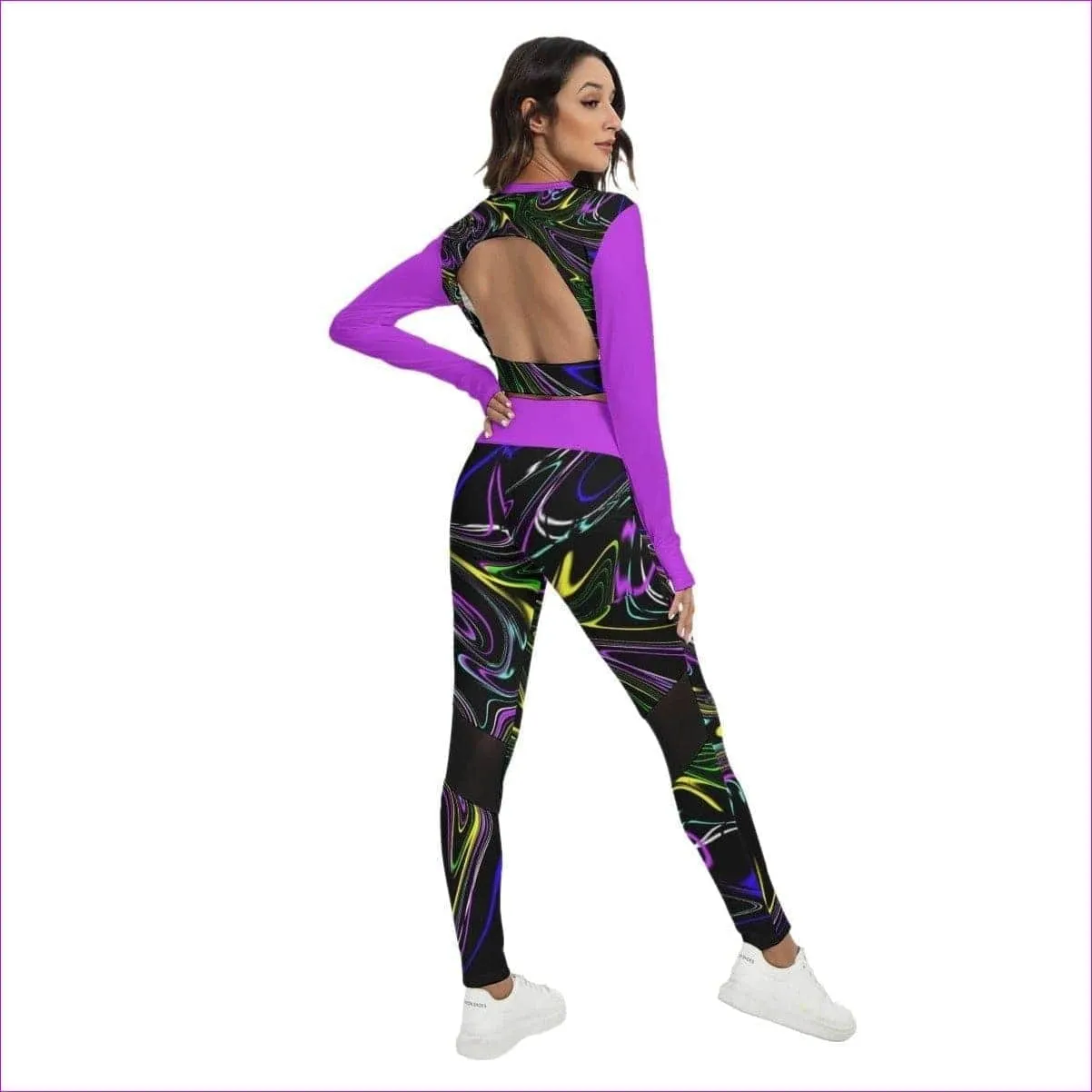 Mandala Skewed Womens Sport Set With Backless Top And Leggings