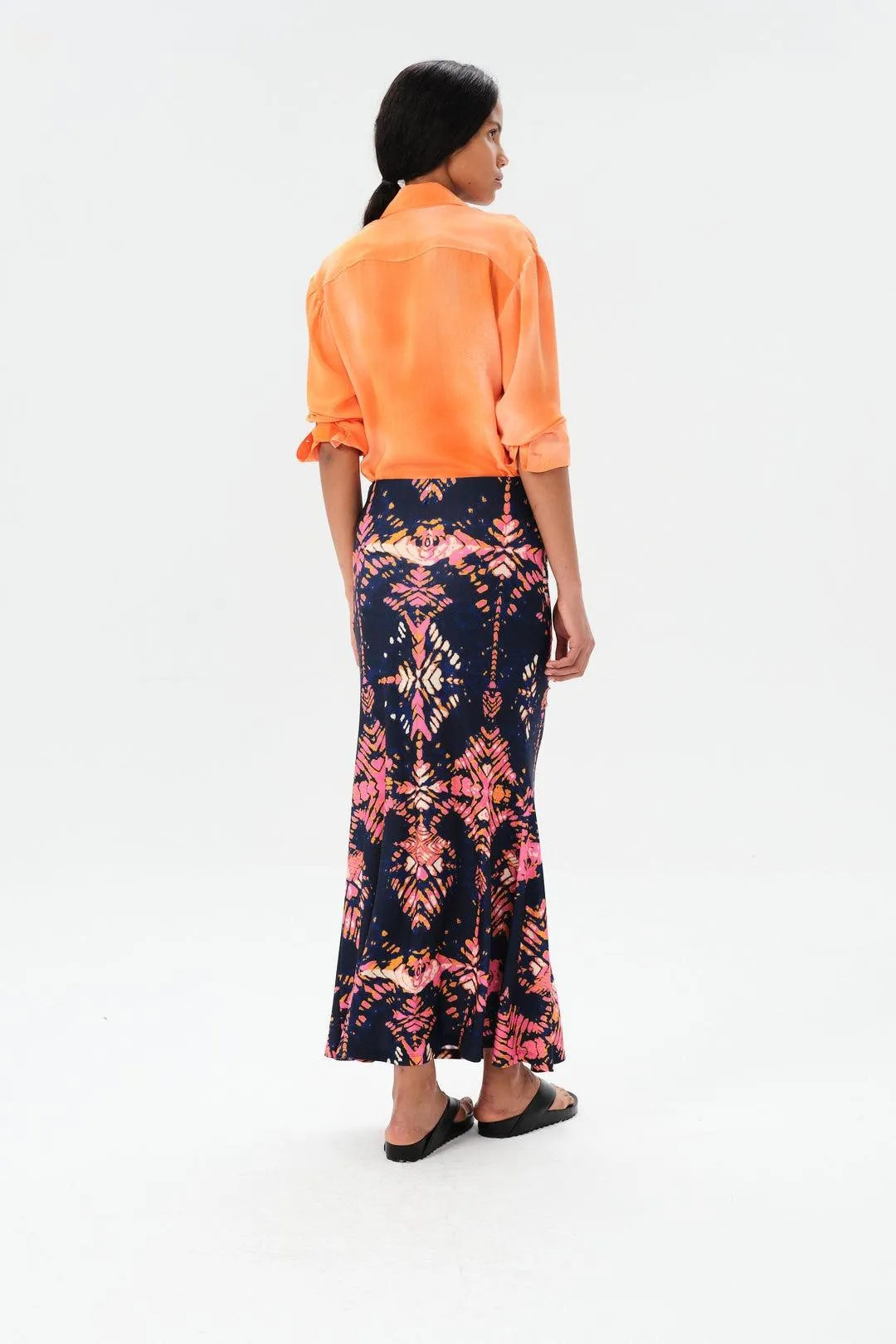 Maria Cher Ceibo Liv Midi Skirt in Navy Shibori