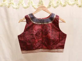 Maroon, Mangalgiri, Hand embroidery blouse