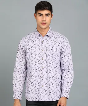 Men's Grey Cotton Full Sleeve Slim Fit Casual Printed Shirt