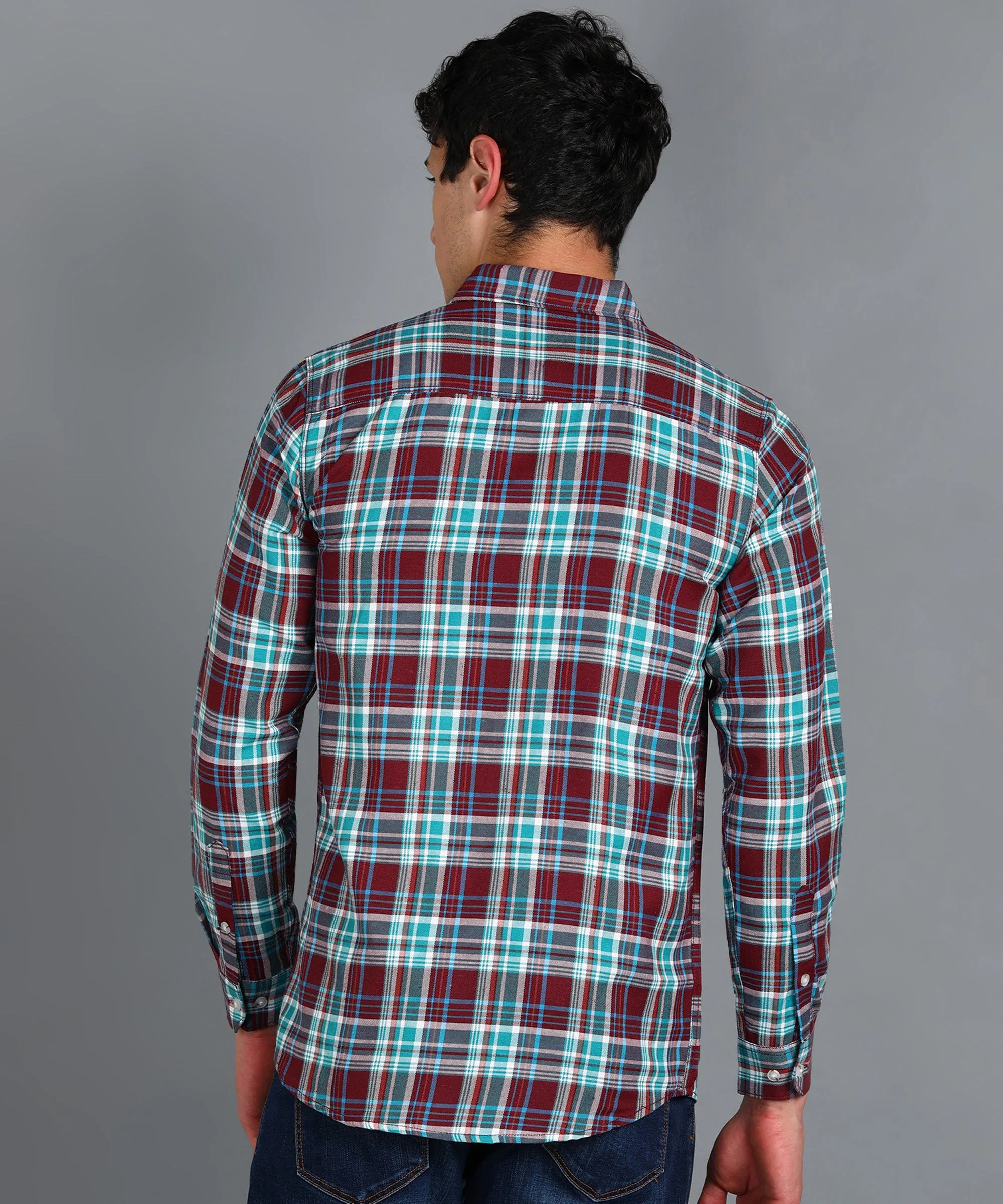 Men's Maroon Cotton Full Sleeve Slim Fit Casual Checkered Shirt