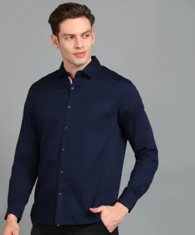 Men's Navy Blue Cotton Full Sleeve Slim Fit Casual Solid Shirt