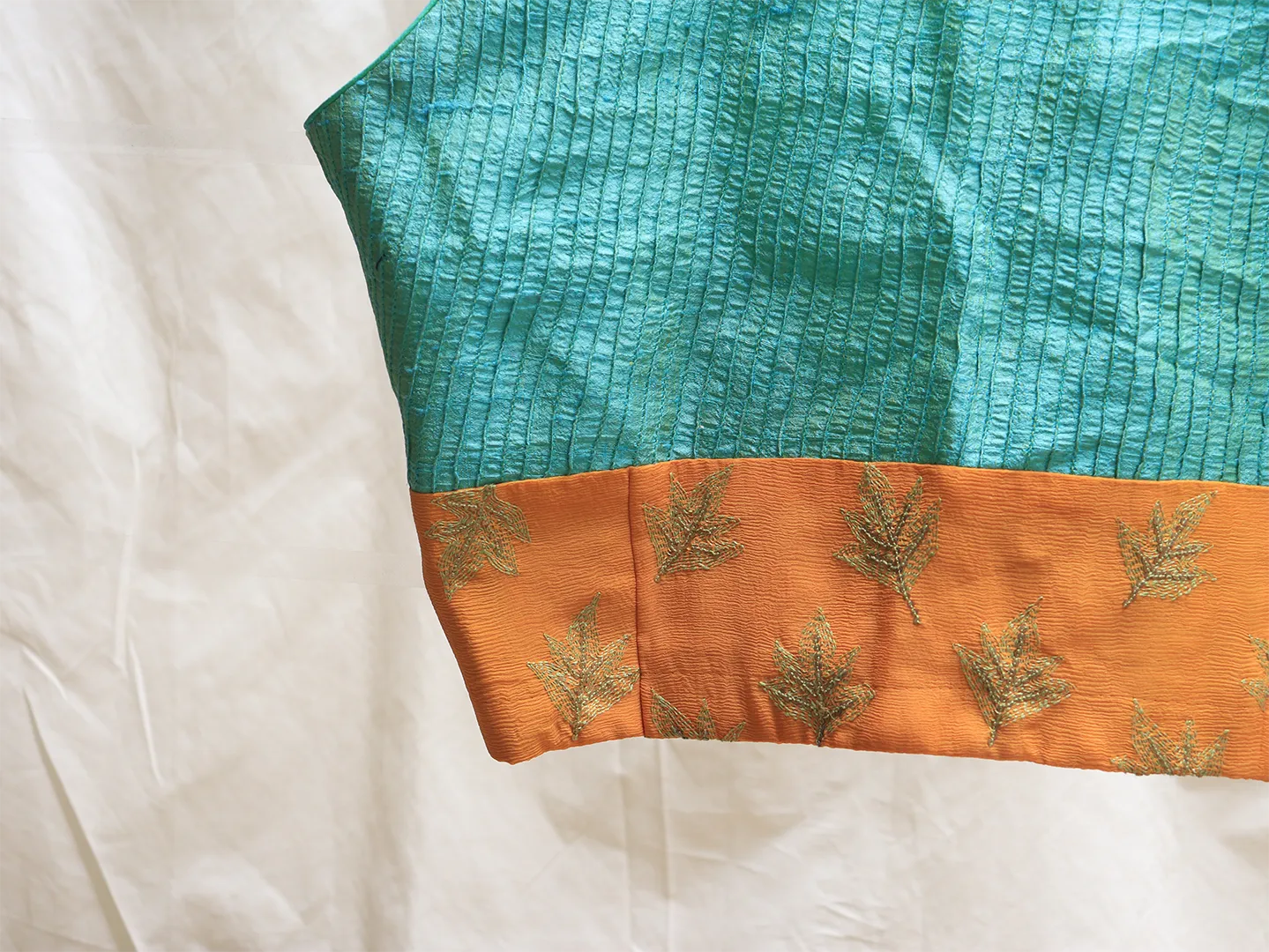 Mint green, Raw silk, Hand embroidery blouse