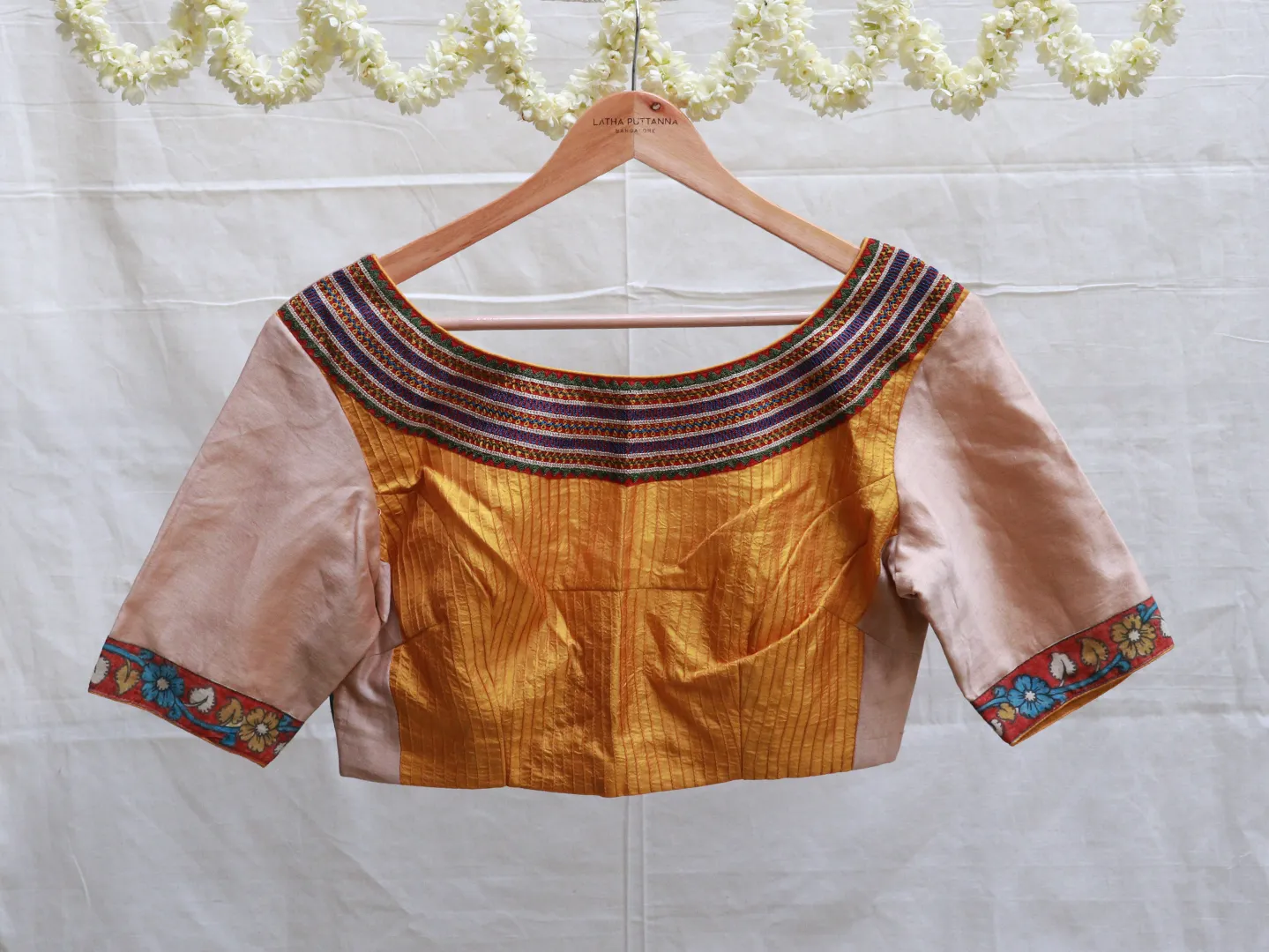 Mustard Karnataka silk, Hand embroidery blouse