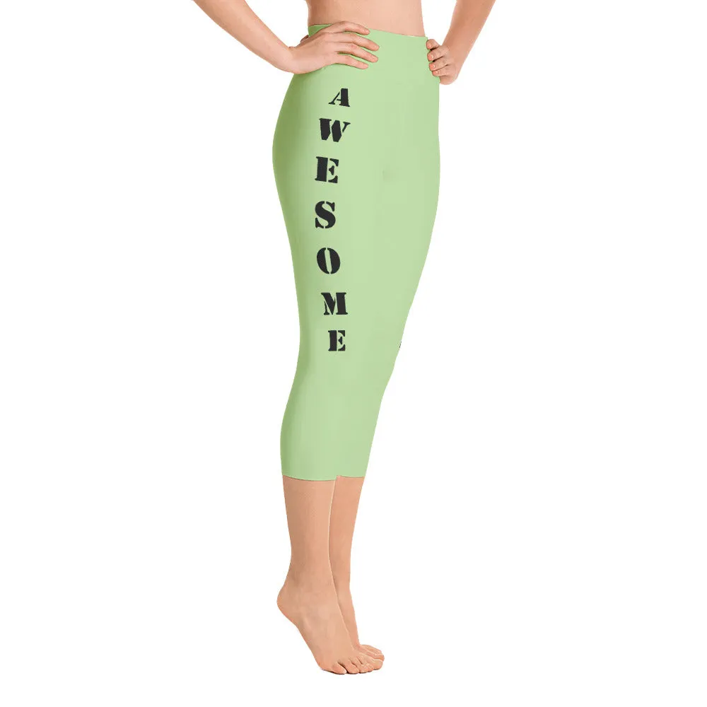 Our best viral leggings pale green awesome goddess black letters