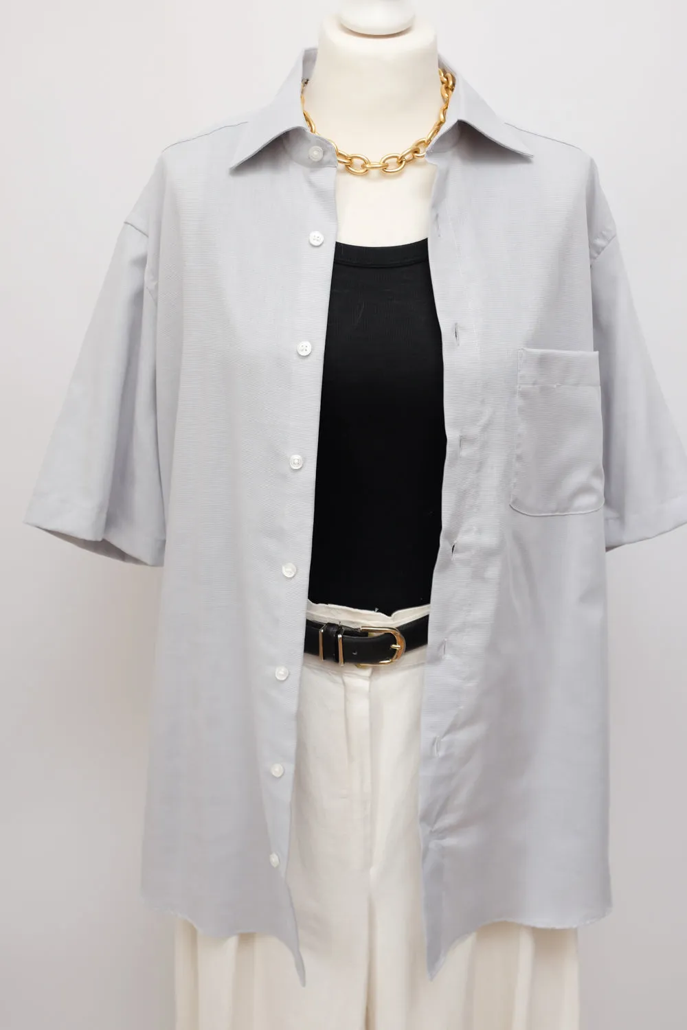 PALE GREY COTTON SHORT ARM OVERSHIRT