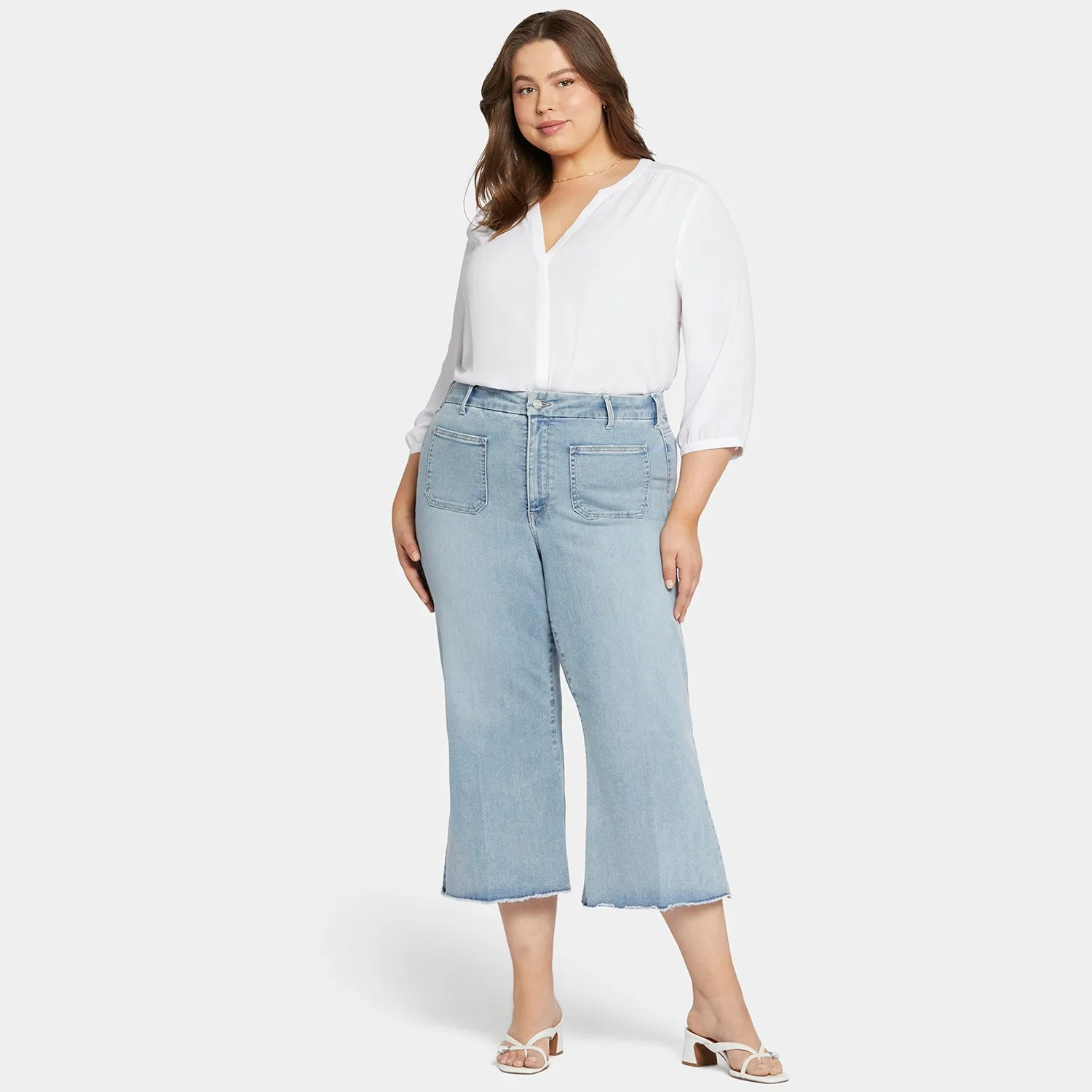 Patchie Wide Leg Capri Jeans In Plus Size - Divine