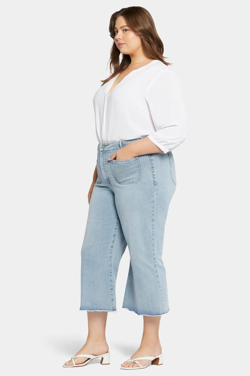 Patchie Wide Leg Capri Jeans In Plus Size - Divine