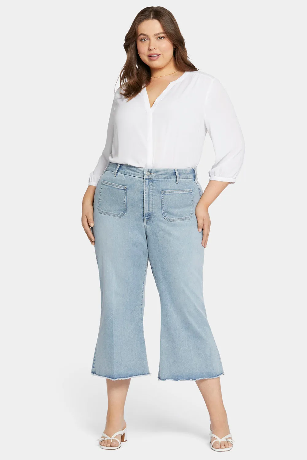 Patchie Wide Leg Capri Jeans In Plus Size - Divine