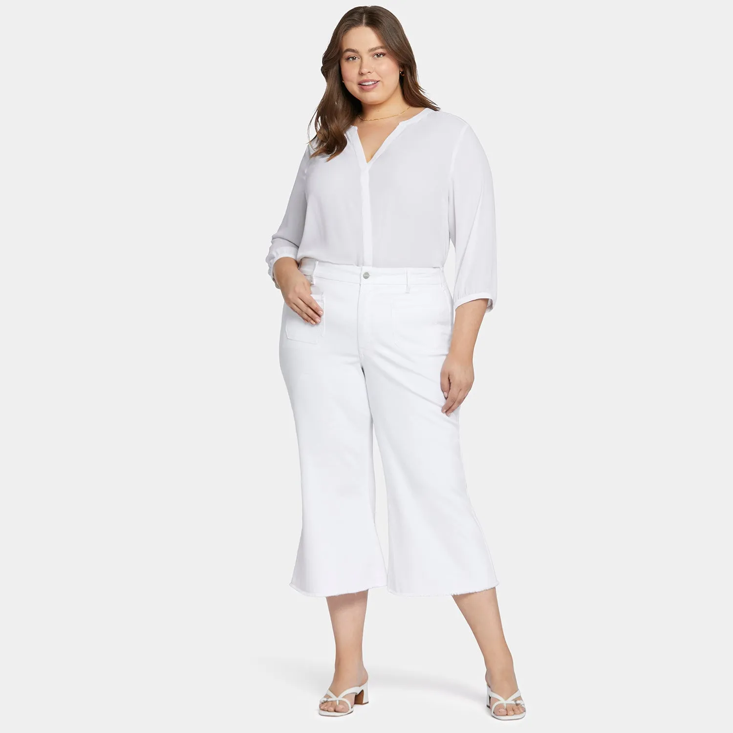 Patchie Wide Leg Capri Jeans In Plus Size - Optic White