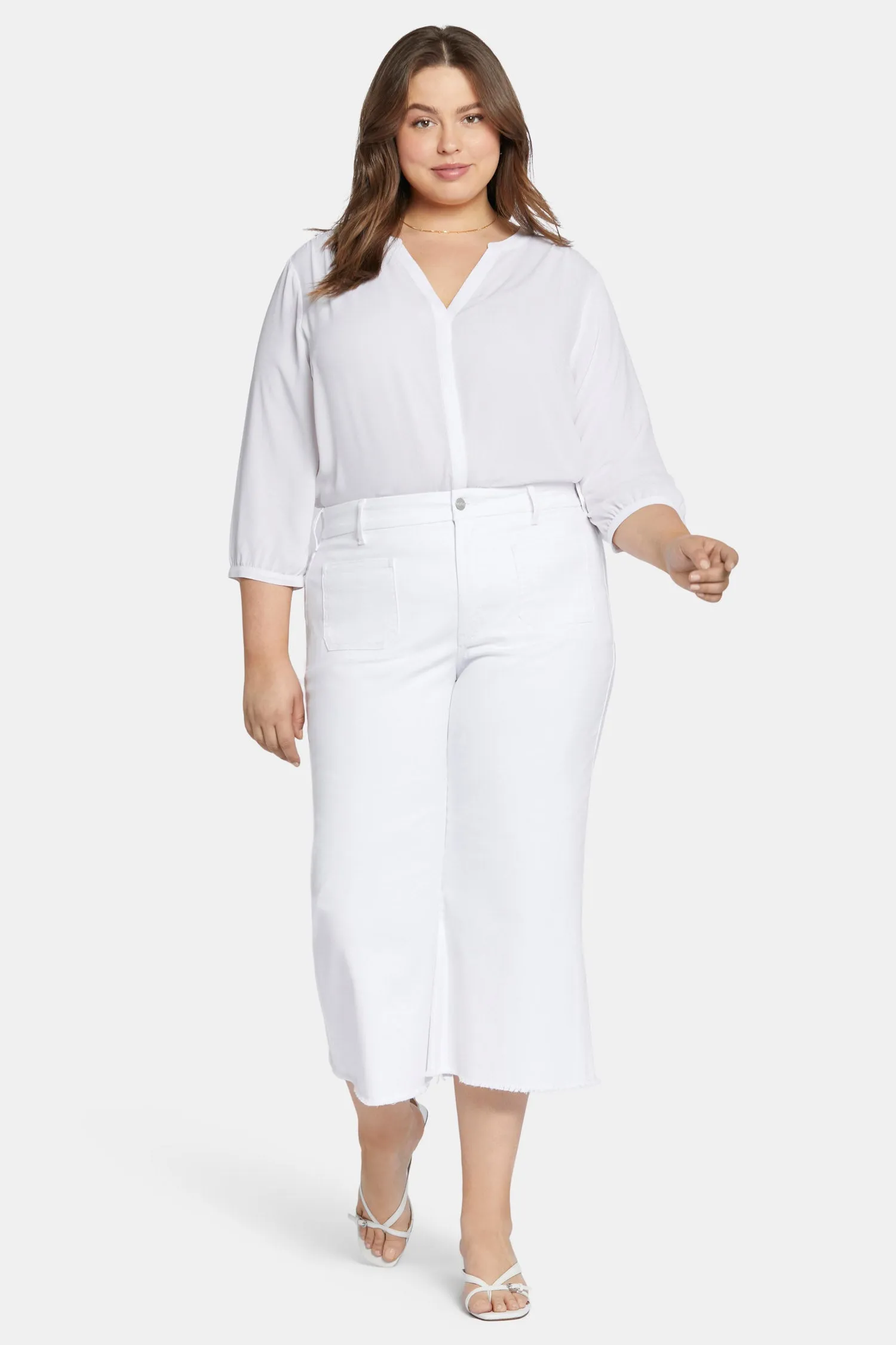 Patchie Wide Leg Capri Jeans In Plus Size - Optic White