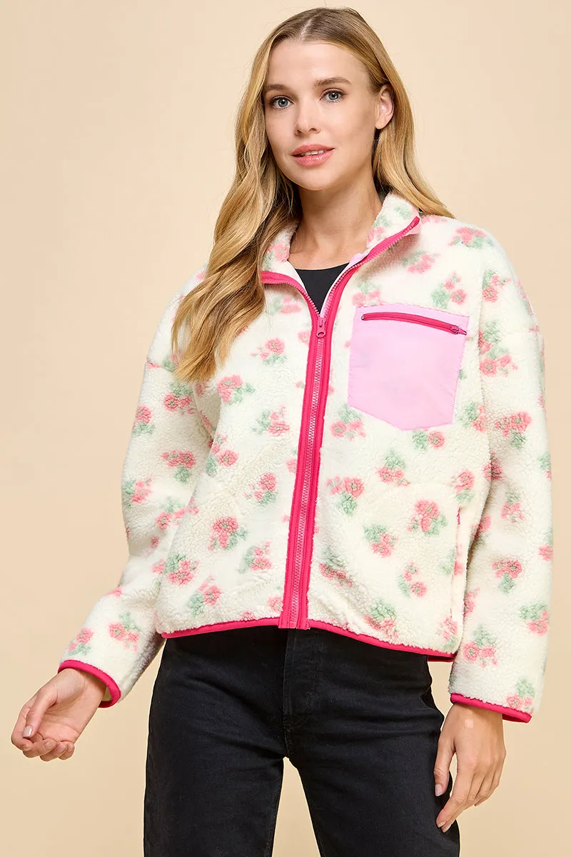 PINK FLORAL SHERPA