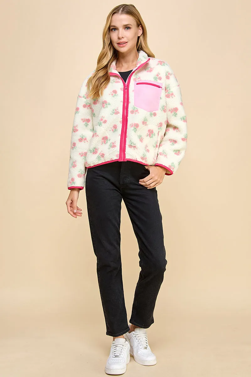 PINK FLORAL SHERPA